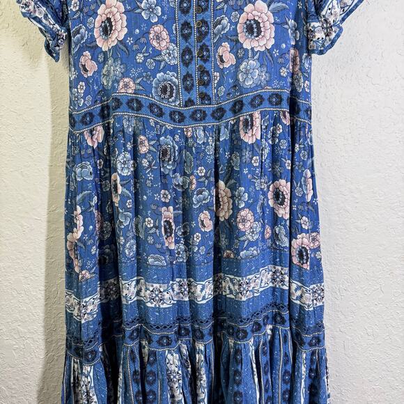SPELL & THE GYPSY Dress Small Collective Zahara Maxi Boho Floral Metallic Thread - Picture 7 of 16